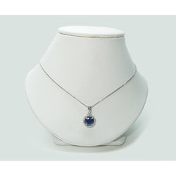 Round Sri Lanka Sapphire Natural Earth Mined Diamond Women Necklace Pendant 2.20 Ct.