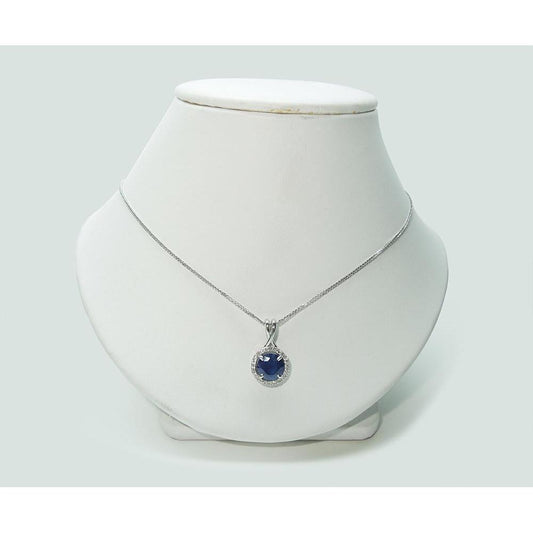 Round Sri Lanka Sapphire Diamond Women Necklace Pendant 2.20 Ct. - Gemstone Pendant-harrychadent.ca