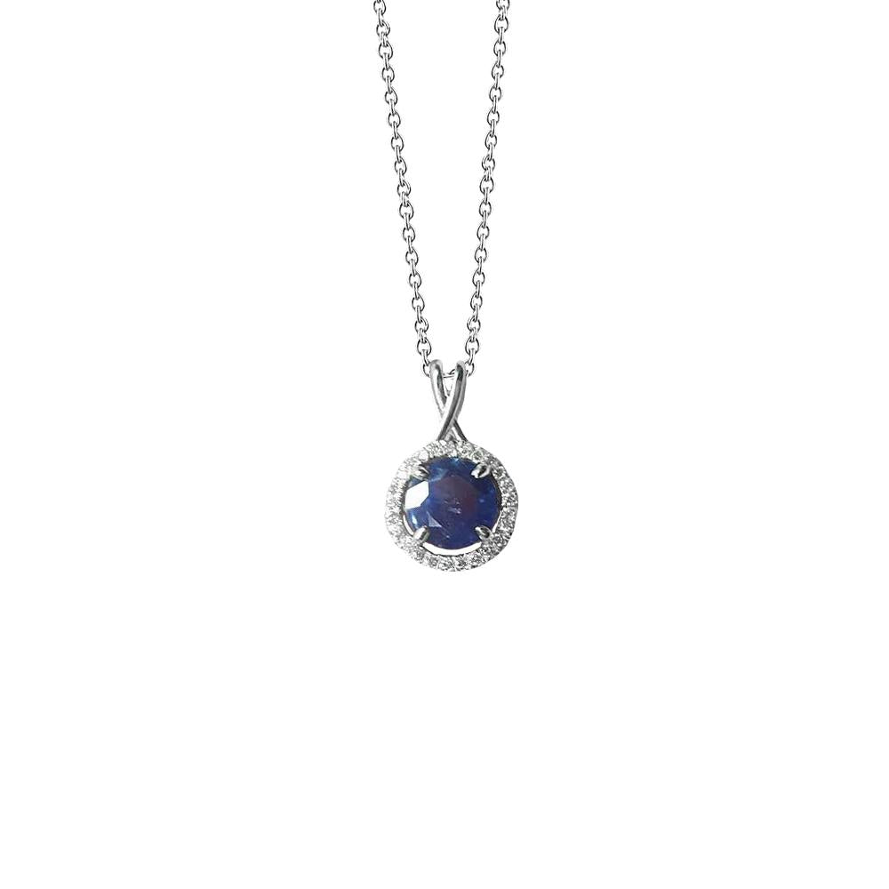 Round Sri Lanka Sapphire Diamond Women Necklace Pendant 2.20 Ct. - Gemstone Pendant-harrychadent.ca