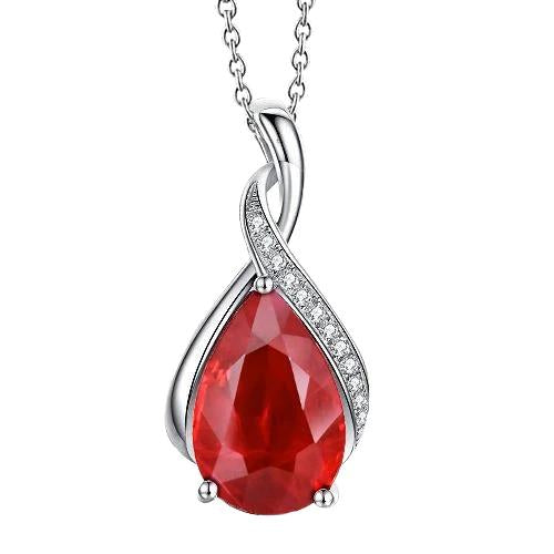 Ruby And Diamonds 9.25 Carats Pendant Necklace With Chain 14K WG - Gemstone Pendant-harrychadent.ca