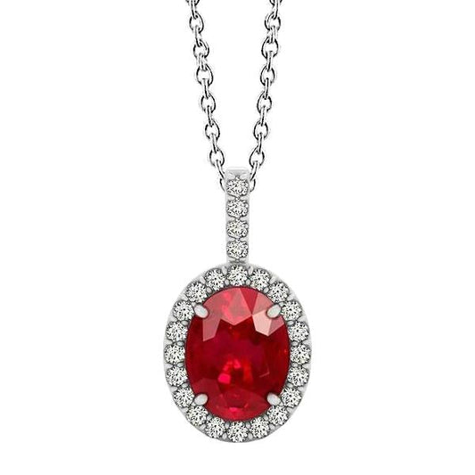 Ruby And Diamonds Pendant Necklace 4.50 Ct 14K White Gold - Gemstone Pendant-harrychadent.ca