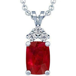 Ruby & Natural Earth Mined Diamond Pendant Necklace With Chain 14.25 Ct. WG 14K