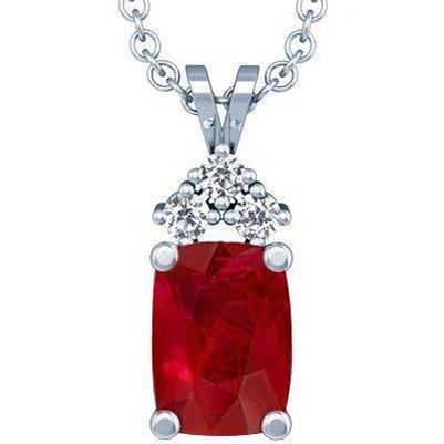 Ruby & Diamond Pendant Necklace With Chain 14.25 Ct. WG 14K - Gemstone Pendant-harrychadent.ca