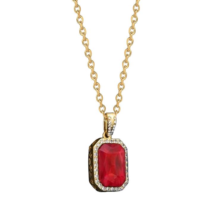 Ruby With Diamond 7.10 Ct. Pendant Necklace With Chain Yellow Gold 14K - Gemstone Pendant-harrychadent.ca