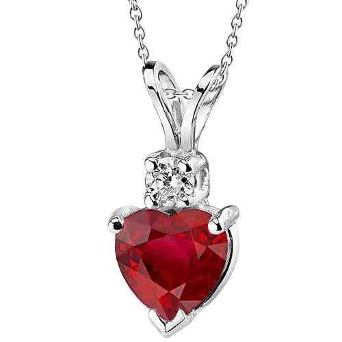 Ruby With Diamonds Pendant Necklace 6.85 Carats White Gold 14K - Gemstone Pendant-harrychadent.ca