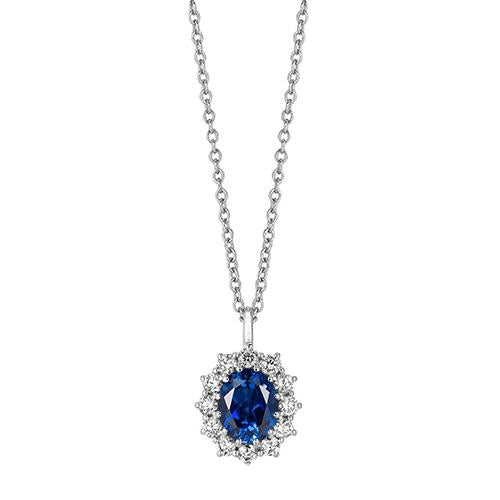 Sapphire & Diamond Necklace Pendant 3.52 Carats 14K White Gold - Gemstone Pendant-harrychadent.ca