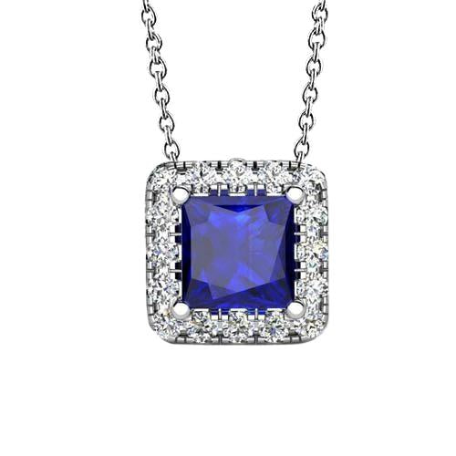 Sapphire Jewelry Halo Diamond Pendant White Gold 14K 1.30 Carats - Gemstone Pendant-harrychadent.ca