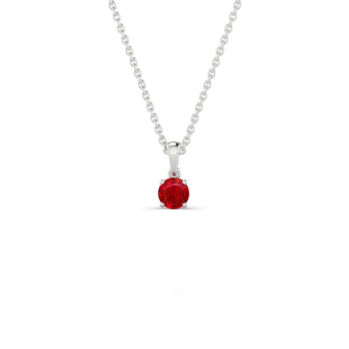 Solitaire 3 Ct. Red Ruby Pendant Necklace White God 14K - Gemstone Pendant-harrychadent.ca
