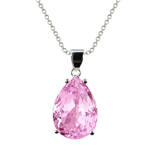 Solitaire Pear Cut Pink Kunzite Necklace Pendant 34 Ct White Gold - Gemstone Pendant-harrychadent.ca
