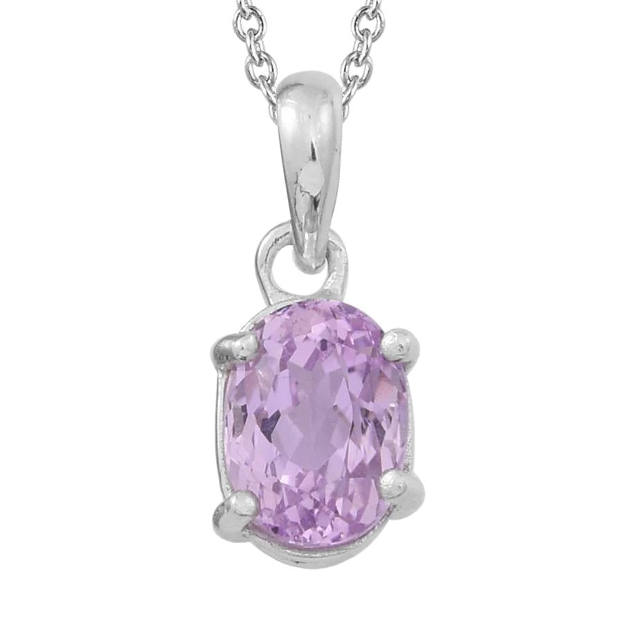 Solitaire Pink Oval Cut Kunzite Pendant White Gold 14K 16 Carats - Gemstone Pendant-harrychadent.ca