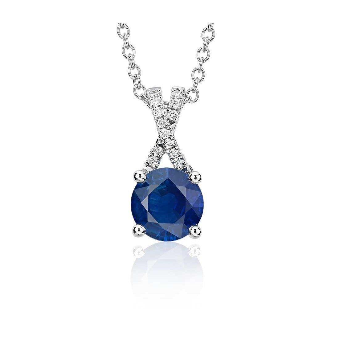 Sri Lanka Blue Sapphire Diamonds Round Cut 2.65 Ct Pendant Necklace - Gemstone Pendant-harrychadent.ca