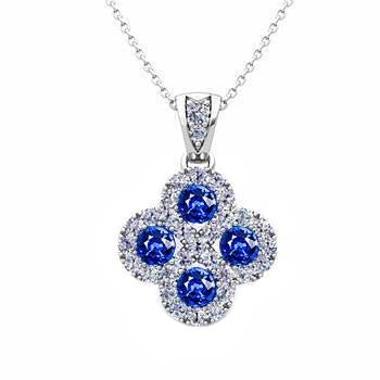 Sri Lankan Sapphire And Diamond Necklace Pendant White Gold 3 Ct. - Gemstone Pendant-harrychadent.ca