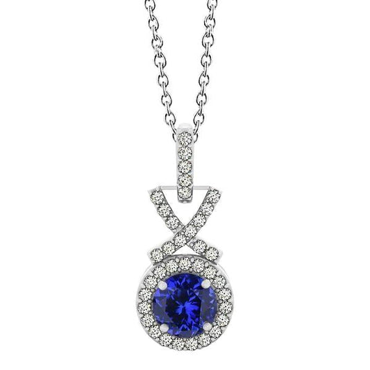 Tanzanite With Diamond Pendant Necklace 3 Carat White Gold 14K - Gemstone Pendant-harrychadent.ca