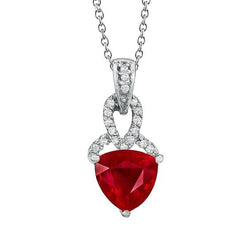 Trillion Red Ruby Gemstone Pendant 3.50 Carats White Gold 14K