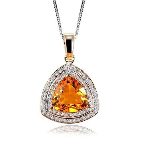 Trillion Shape Citrine With Round Diamonds 17.50 Ct Pendant 14K Gold - Gemstone Pendant-harrychadent.ca