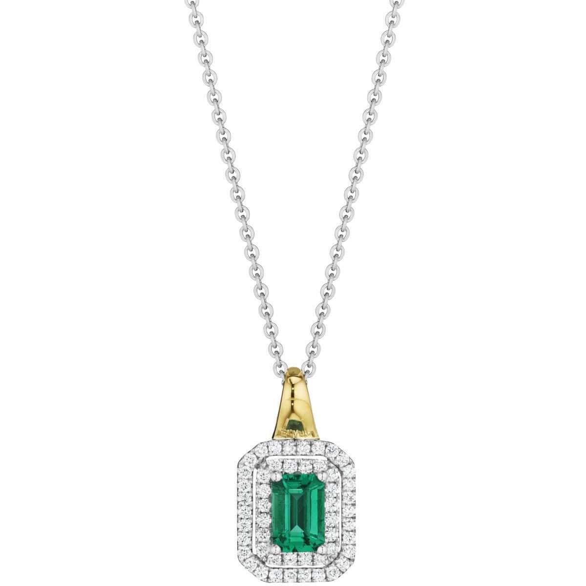 Two Tone Green Emerald & Diamond Pendant Necklace 3.80 Carats - Gemstone Pendant-harrychadent.ca