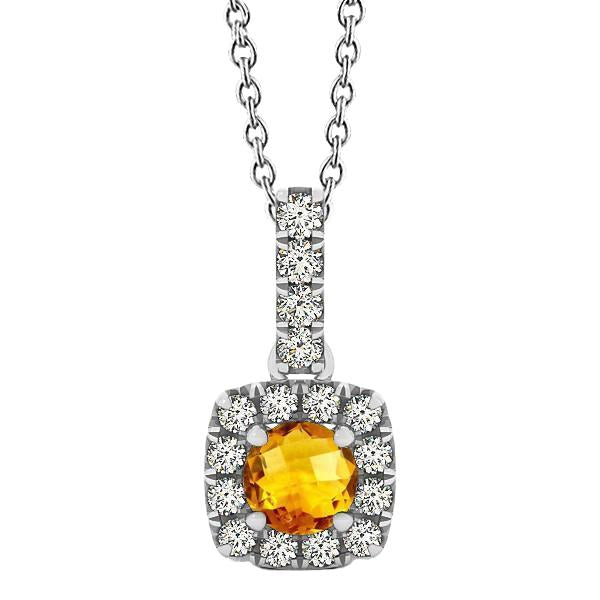White Gold 11 Ct Prong Set Citrine & Diamonds Pendant With Chain - Gemstone Pendant-harrychadent.ca
