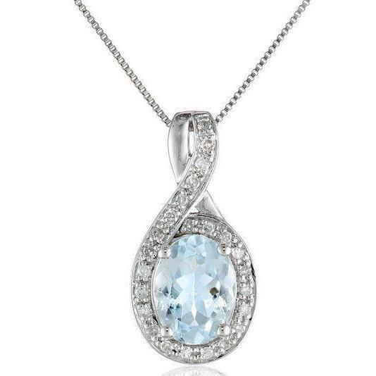 White Gold 14K 12.75 Ct Prong Set Aquamarine And Diamonds Pendant - Gemstone Pendant-harrychadent.ca