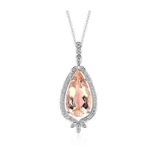 White Gold 14K 13.75 Carats Morganite And Diamonds Lady Pendant - Gemstone Pendant-harrychadent.ca