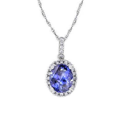 White Gold 14K 16.25 Ct Tanzanite And Diamonds Pendant With Chain - Gemstone Pendant-harrychadent.ca