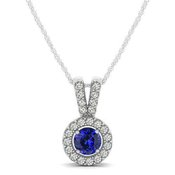 White Gold 14K 2.50 Ct Tanzanite With Diamonds Pendant Necklace New