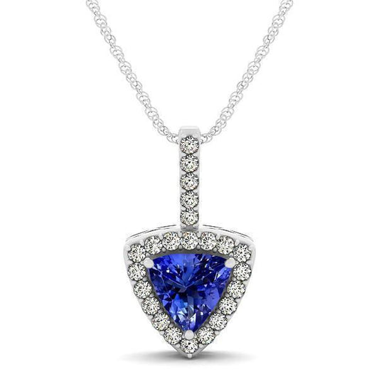 White Gold 14K 2.70 Ct Tanzanite With Diamonds Pendant With Chain - Gemstone Pendant-harrychadent.ca