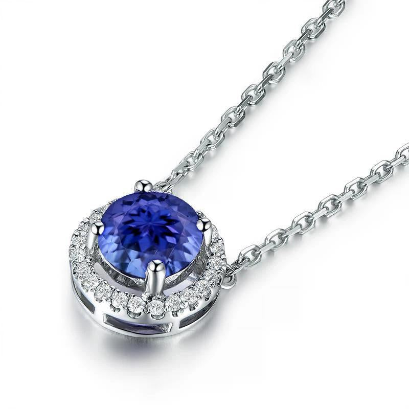 White Gold 14K 3.25 Carats Tanzanite And Diamonds Pendant Necklace - Gemstone Pendant-harrychadent.ca