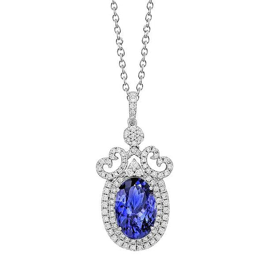 White Gold 14K 8.60 Ct. Oval Tanzanite And Diamonds Pendant Necklace - Gemstone Pendant-harrychadent.ca