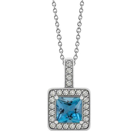 White Gold 14K Aquamarine And Diamonds Pendant 4.75 Ct Jewelry - Gemstone Pendant-harrychadent.ca