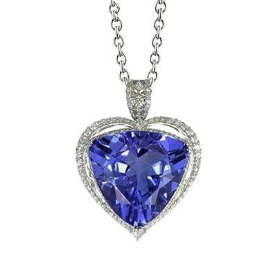 White Gold 14K Blue Tanzanite With Diamonds 21.50 Ct Pendant New - Gemstone Pendant-harrychadent.ca