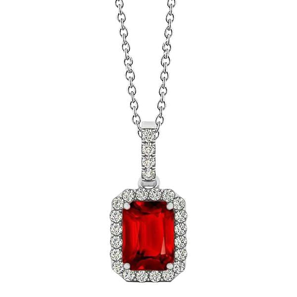 White Gold 14K Emerald Cut Ruby With Round Diamonds 5 Ct Pendant - Gemstone Pendant-harrychadent.ca