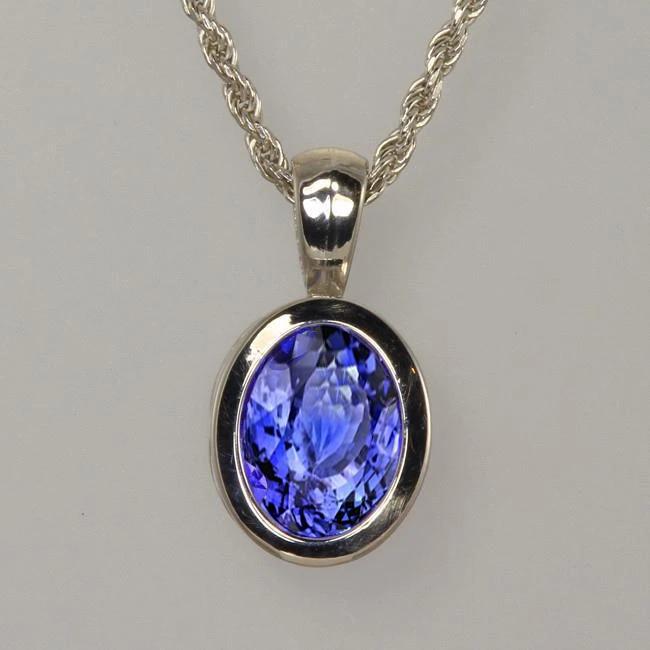 White Gold 14K Oval Cut Blue Tanzanite 14 Ct Pendant With Chain - Gemstone Pendant-harrychadent.ca