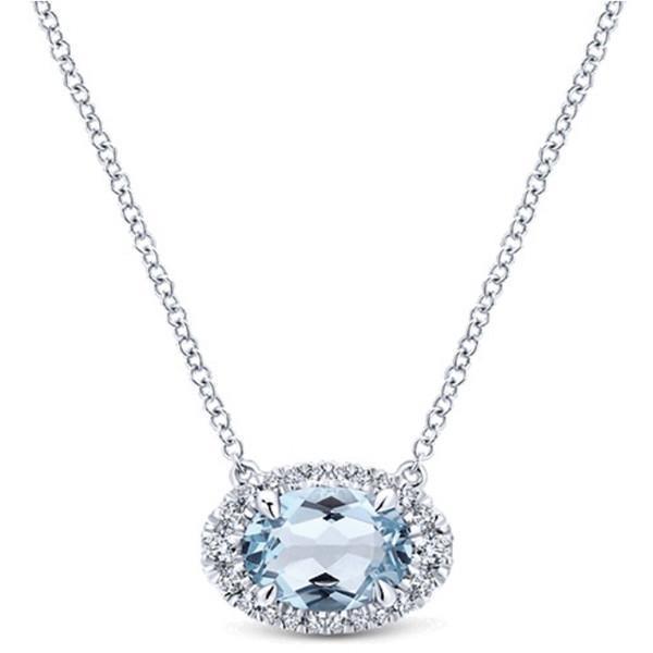 White Gold 14K Pendant With Chain 11.75 Ct Aquamarine And Diamonds - Gemstone Pendant-harrychadent.ca