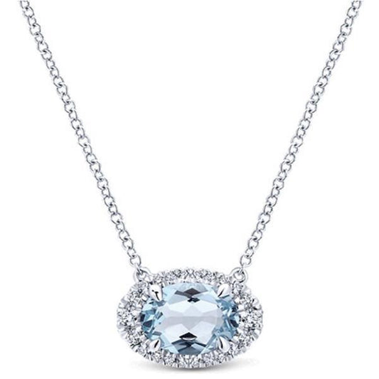 White Gold 14K Pendant With Chain 11.75 Ct Aquamarine And Diamonds - Gemstone Pendant-harrychadent.ca