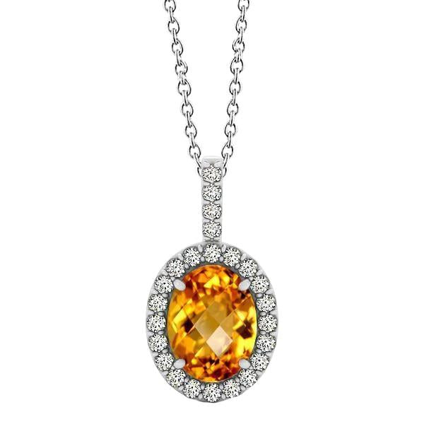 White Gold 15 Ct Citrine With Diamonds Pendant Necklace With Chain - Gemstone Pendant-harrychadent.ca