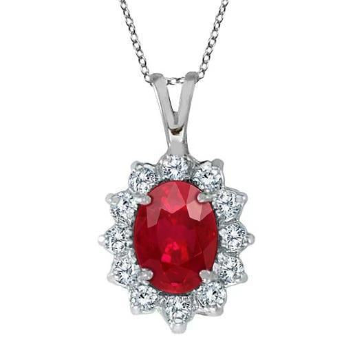 White Gold 8.50 Carats Ruby & Diamonds Pendant Necklace - Gemstone Pendant-harrychadent.ca