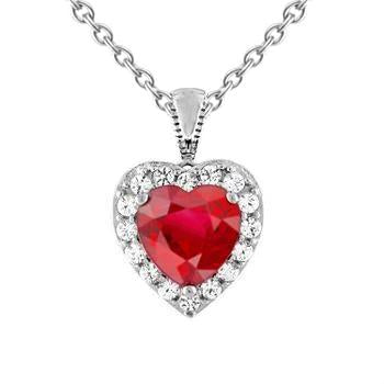 White Gold Heart Cut Red Ruby & Diamond Necklace Pendant 2.70 Carats - Gemstone Pendant-harrychadent.ca