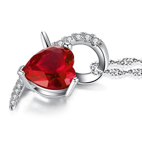 White Gold Heart Shape Pendant Necklace 6.90 Ct Ruby And Diamonds - Gemstone Pendant-harrychadent.ca