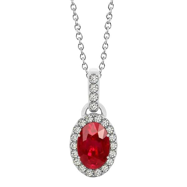 White Gold Oval Ruby With Round Diamonds 3.25 Ct Pendant With Chain - Gemstone Pendant-harrychadent.ca