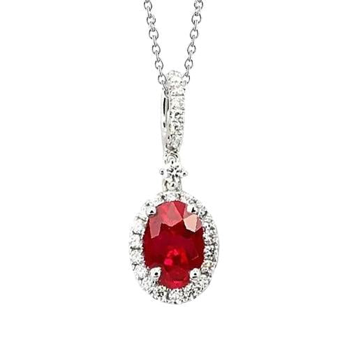 White Gold Pendant Necklace With Chain 9.75 Ct Ruby And Diamonds - Gemstone Pendant-harrychadent.ca