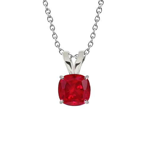 White Gold Solitaire 3.50 Ct Red Ruby Pendant Necklace With Chain - Gemstone Pendant-harrychadent.ca