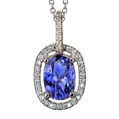 White Gold Tanzanite And Diamonds 3.50 Ct Pendant Necklace Chain - Gemstone Pendant-harrychadent.ca