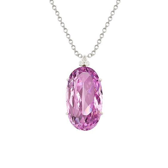 Women Kunzite And Diamond Necklace Pendant 20.20 Ct. White Gold 14K - Gemstone Pendant-harrychadent.ca