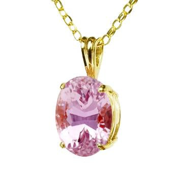 Yellow Gold 14K 34 Carat Big Pink Kunzite Pendant Necklace New - Gemstone Pendant-harrychadent.ca