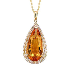 Yellow Gold 14K Pear Citrine With Round Natural Earth Mined Diamonds 21 Carats Pendant