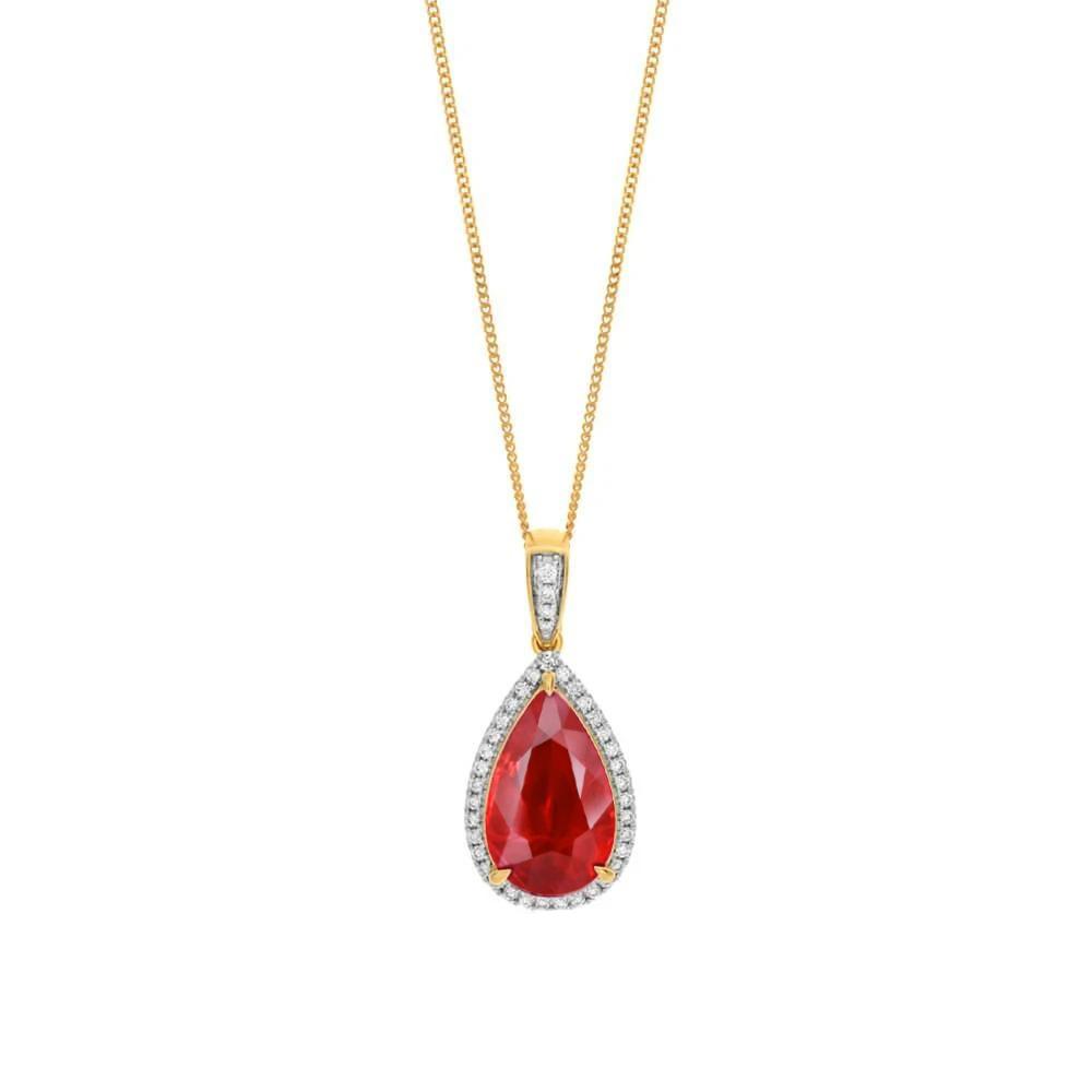 Yellow Gold 14K Pendant Necklace 4.50 Carats Ruby And Diamonds New - Gemstone Pendant-harrychadent.ca