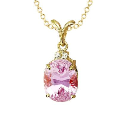 Yellow Gold 14K Pink Oval 12.15 Carats Kunzite With Diamond Pendant - Gemstone Pendant-harrychadent.ca