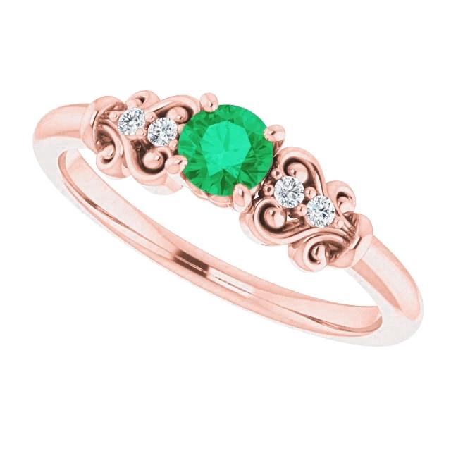 1.10 Carats Round Diamonds And Green Emeralds Vintage Style Ring - Gemstone Ring-harrychadent.ca