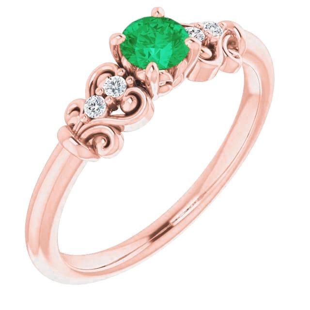 1.10 Carats Round Diamonds And Green Emeralds Vintage Style Ring - Gemstone Ring-harrychadent.ca