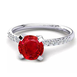 1.20 Carats Red Ruby And Natural Earth Mined Diamond Ring White Gold 14K